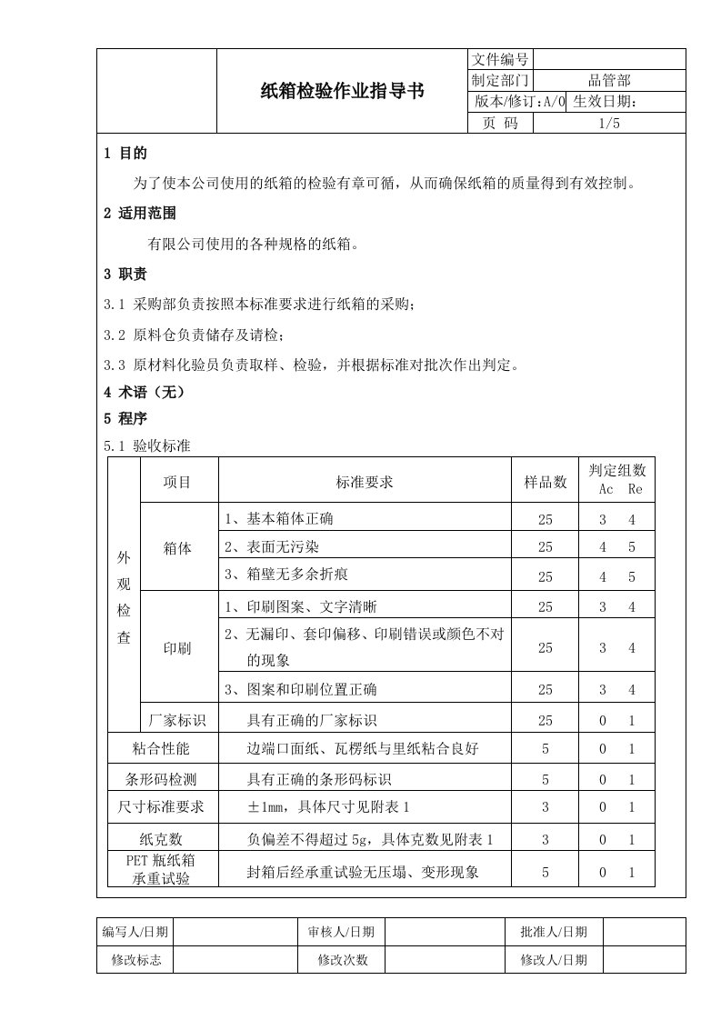 纸箱检验作业指导书