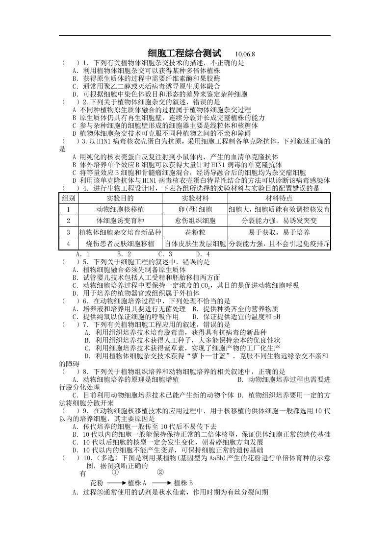 新人教版生物选修3专题2