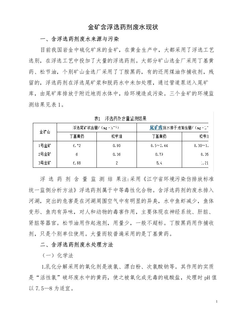 金矿含浮选药剂废水