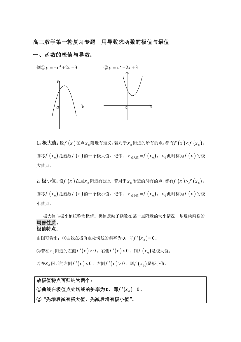 用导数求函数的极值与最值讲义-2023届高三数学一轮复习