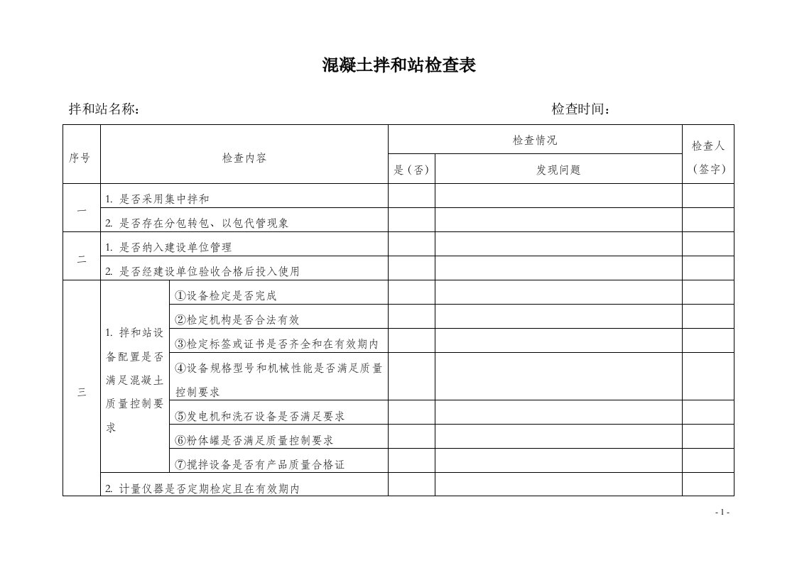 混凝土拌和站检查表2012版