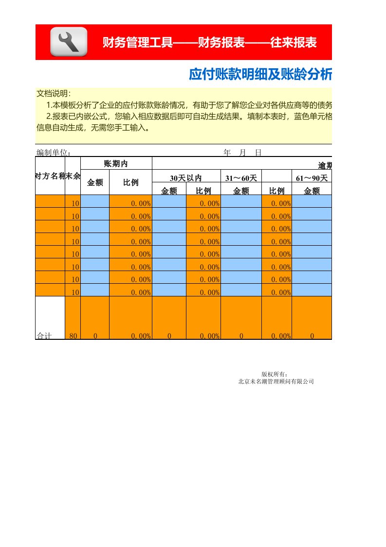 应付账款明细及账龄分析表