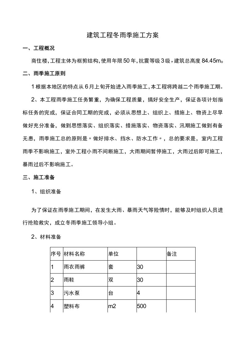 建筑工程冬雨季施工方案