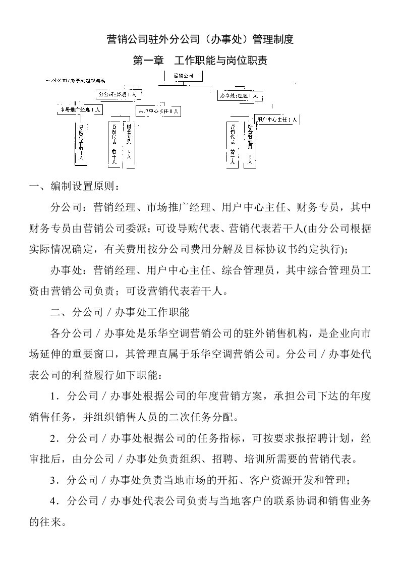 精选营销公司驻外分公司办事处管理制度