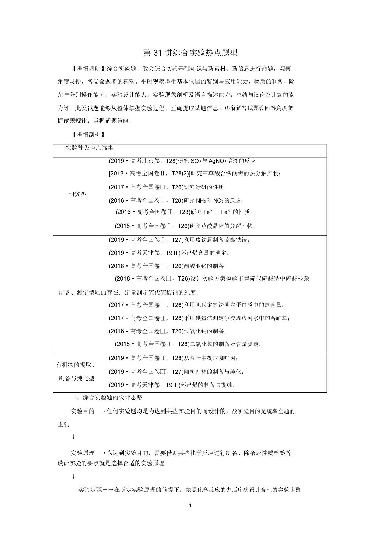 高考化学一轮复习第10章综合实验热点题型第31讲综合实验热点题型学案新人教版