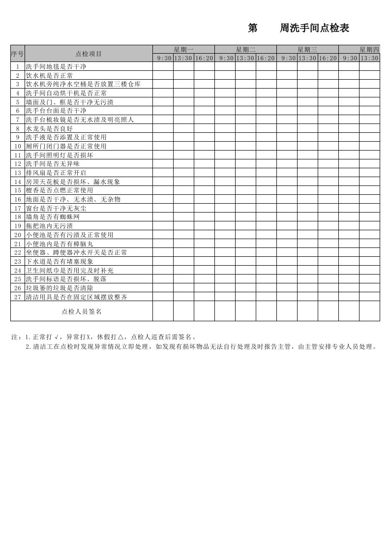 洗手间点检表