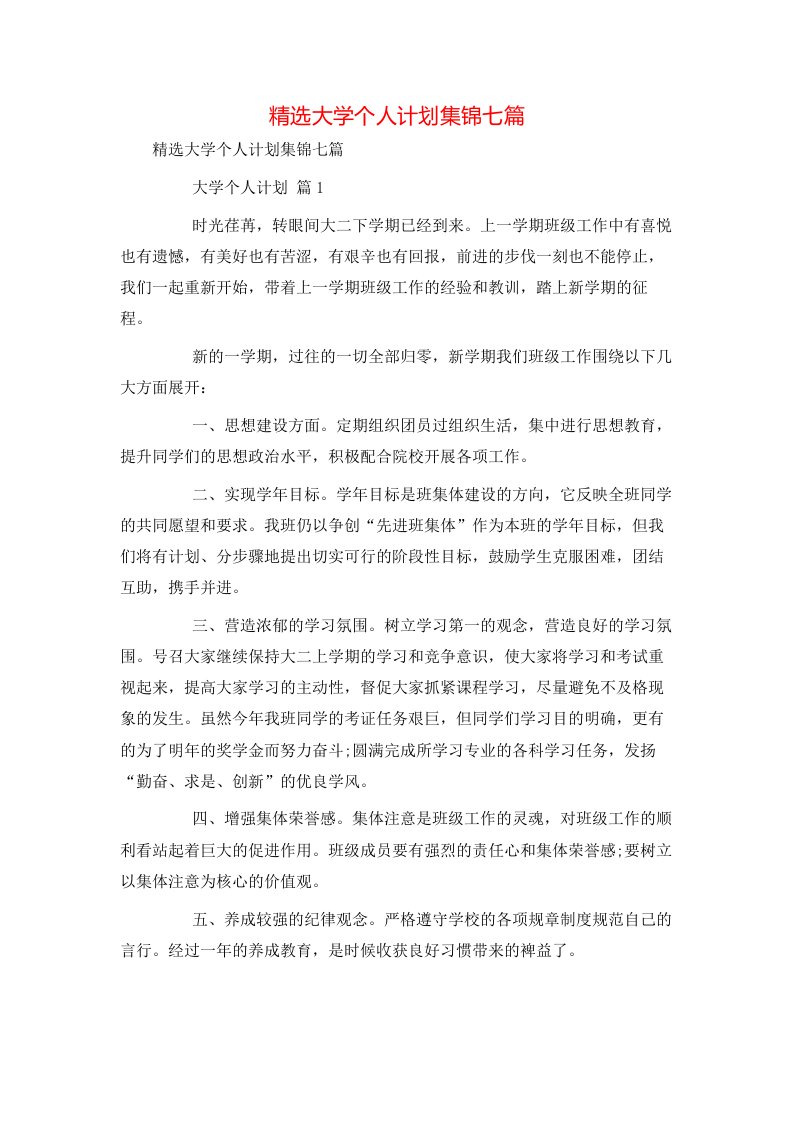 精选大学个人计划集锦七篇