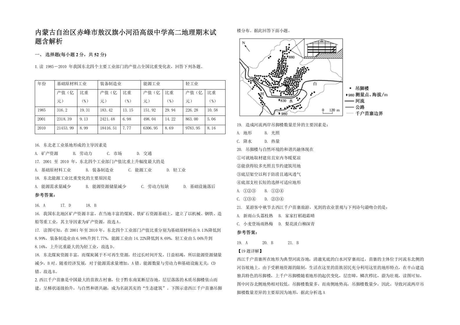 内蒙古自治区赤峰市敖汉旗小河沿高级中学高二地理期末试题含解析