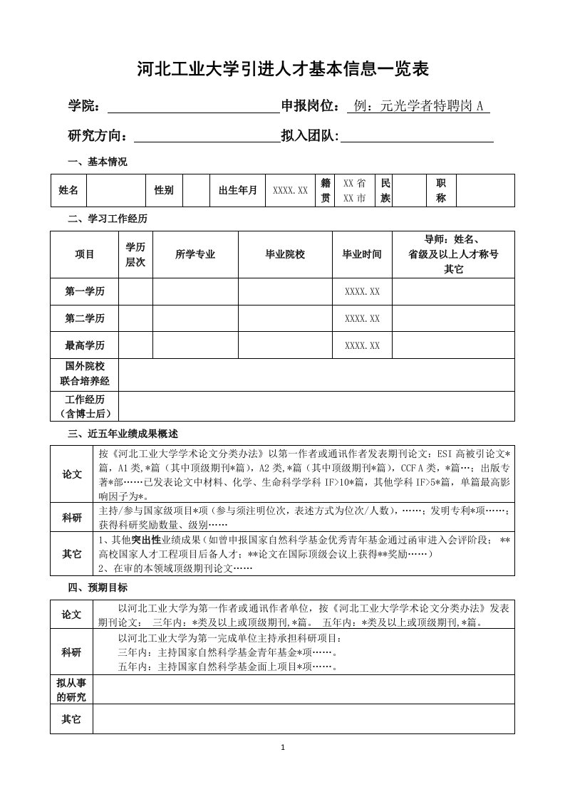 河北工业大学引进人才基本信息一览表