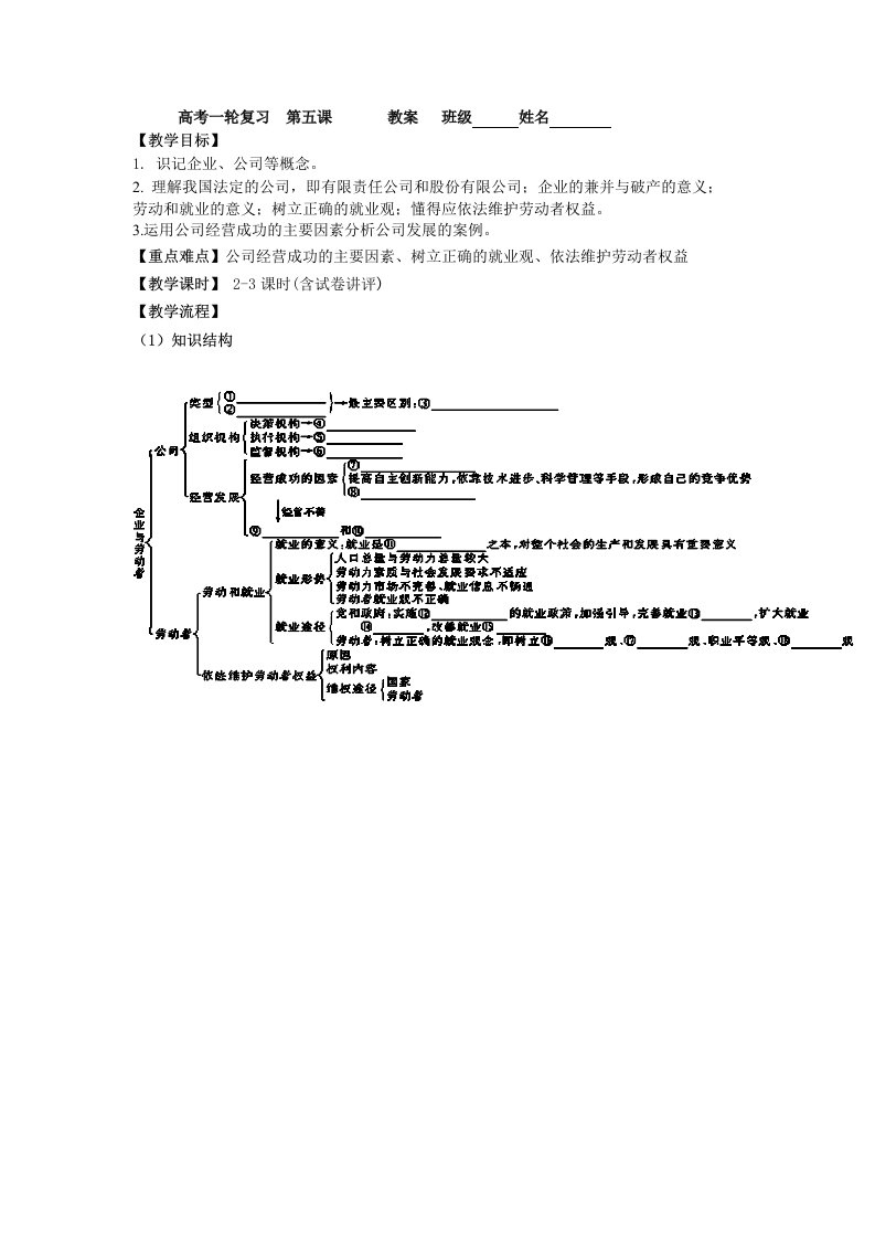 高考一轮复习第五课教案班级姓名