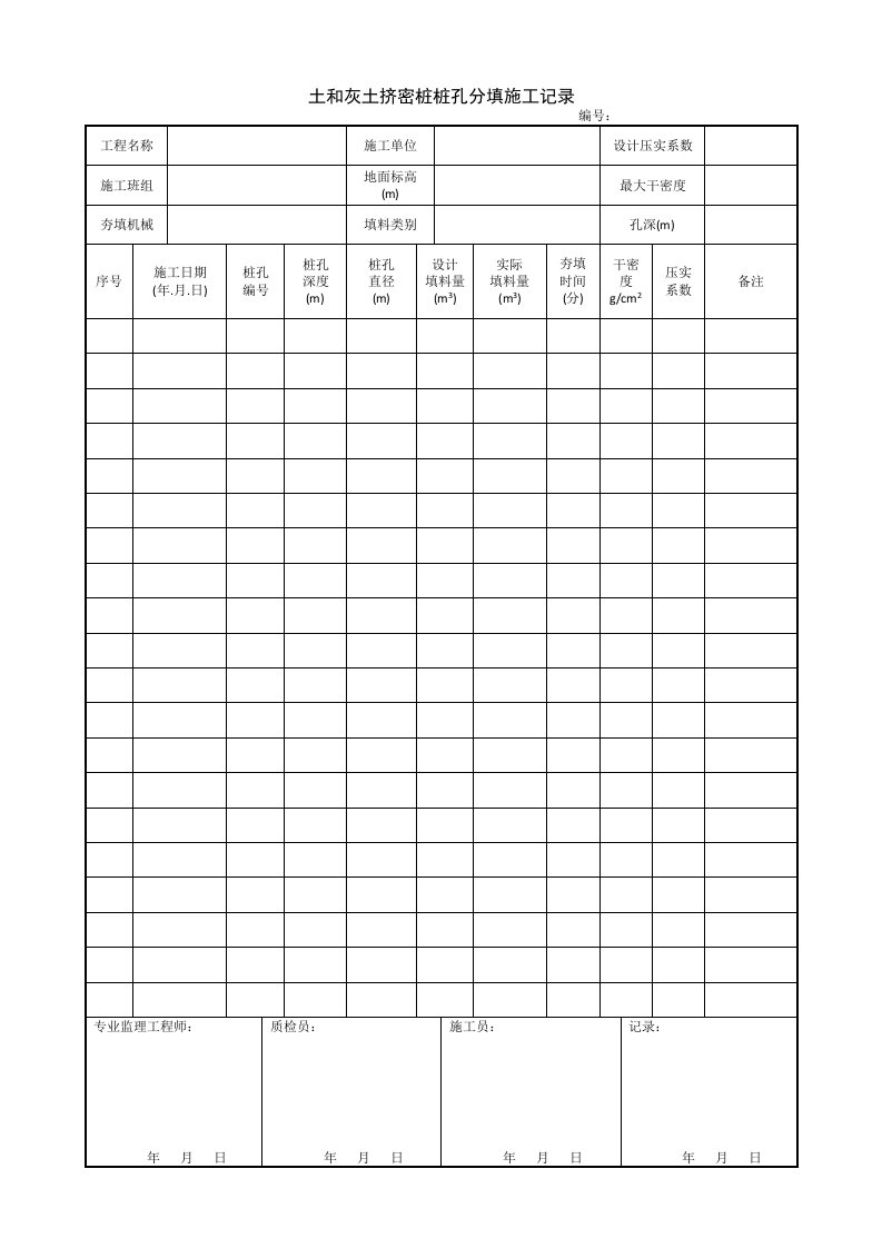 建筑工程-139土和灰土挤密桩桩孔分填施工记录