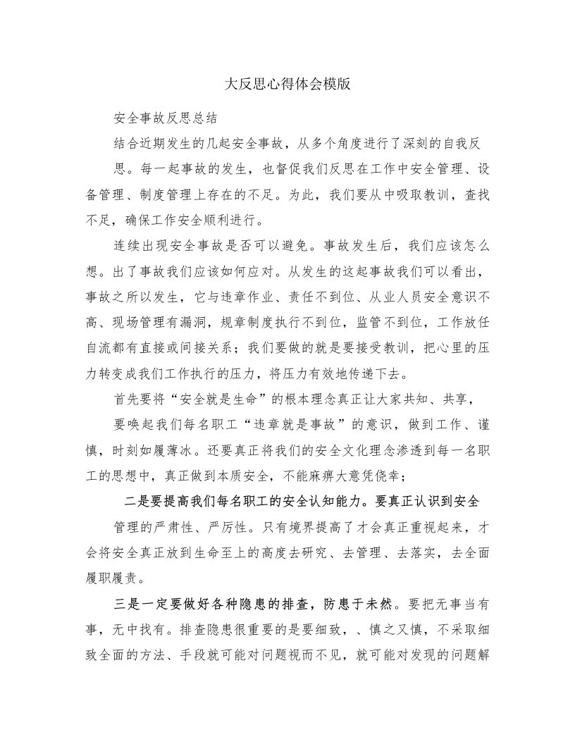 大反思心得体会模版