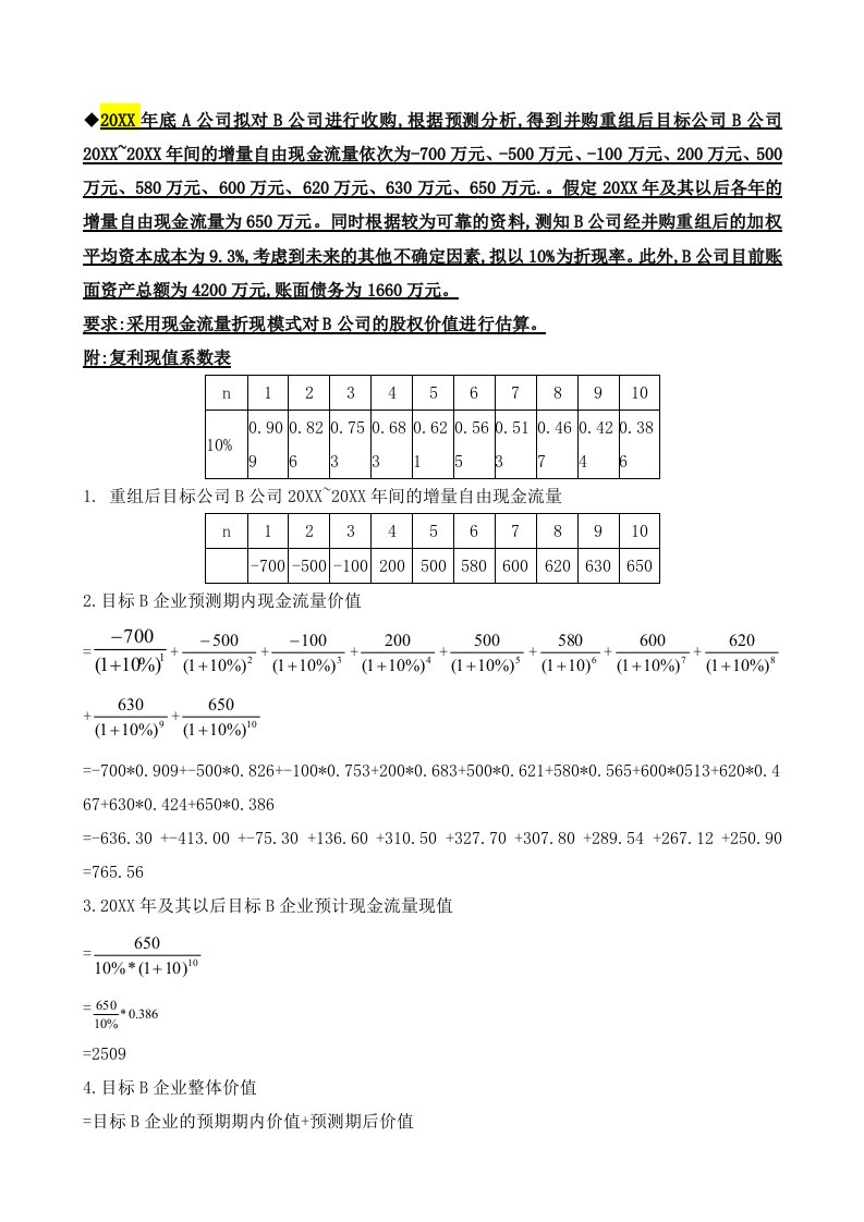 电大小抄企业集财务管理计算题精选复习资料