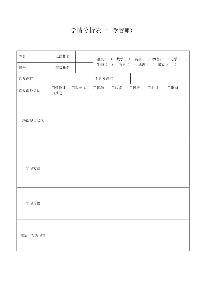 学情分析表一学管师样稿