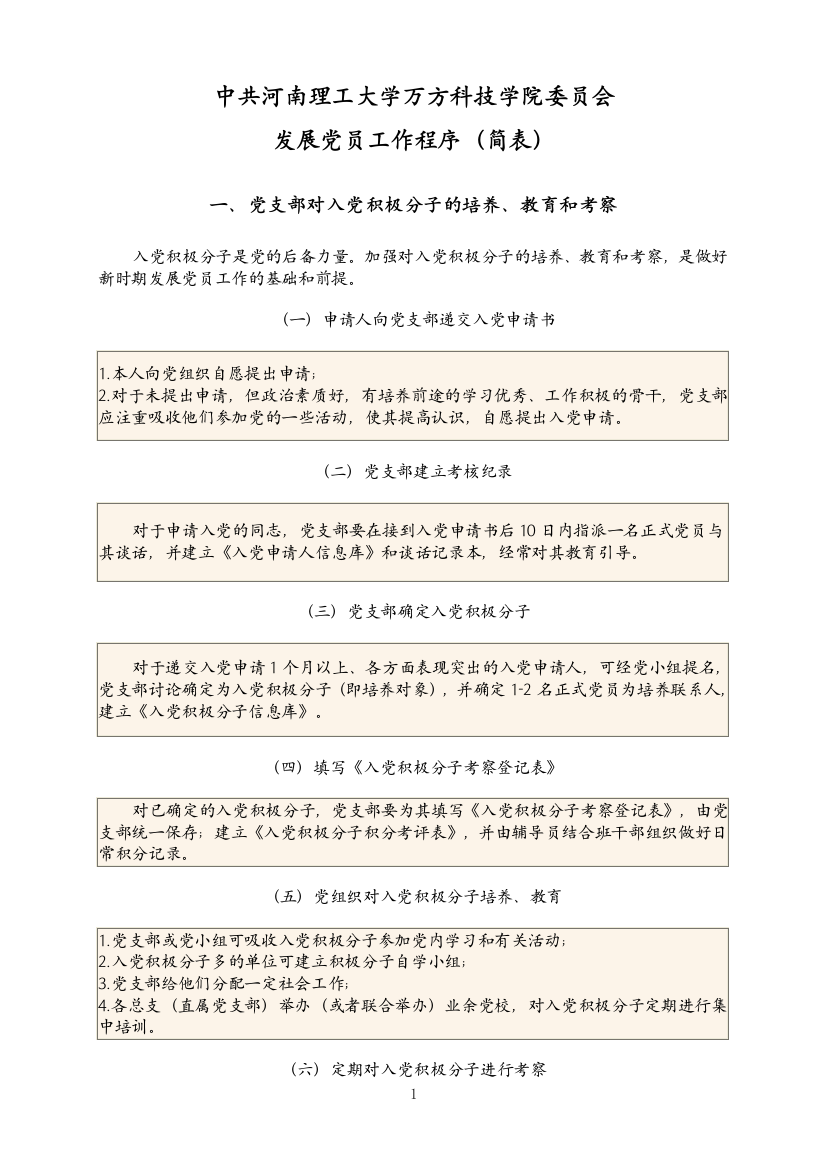 中共河南理工大学万方科技学院发展党员工作程序