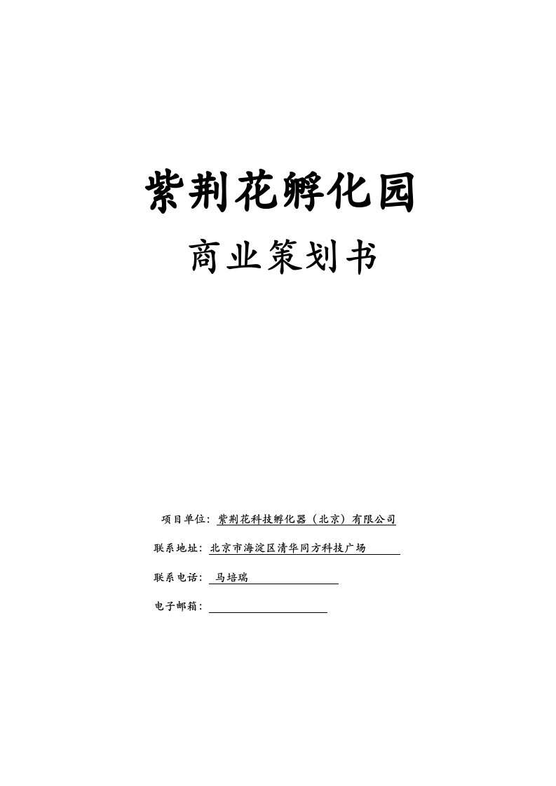 策划方案-紫荆花孵化园商业策划书30页