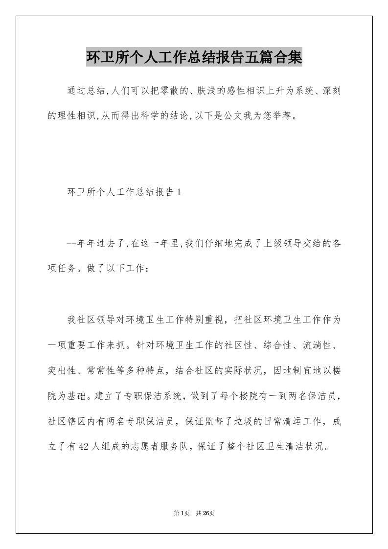 环卫所个人工作总结报告五篇合集