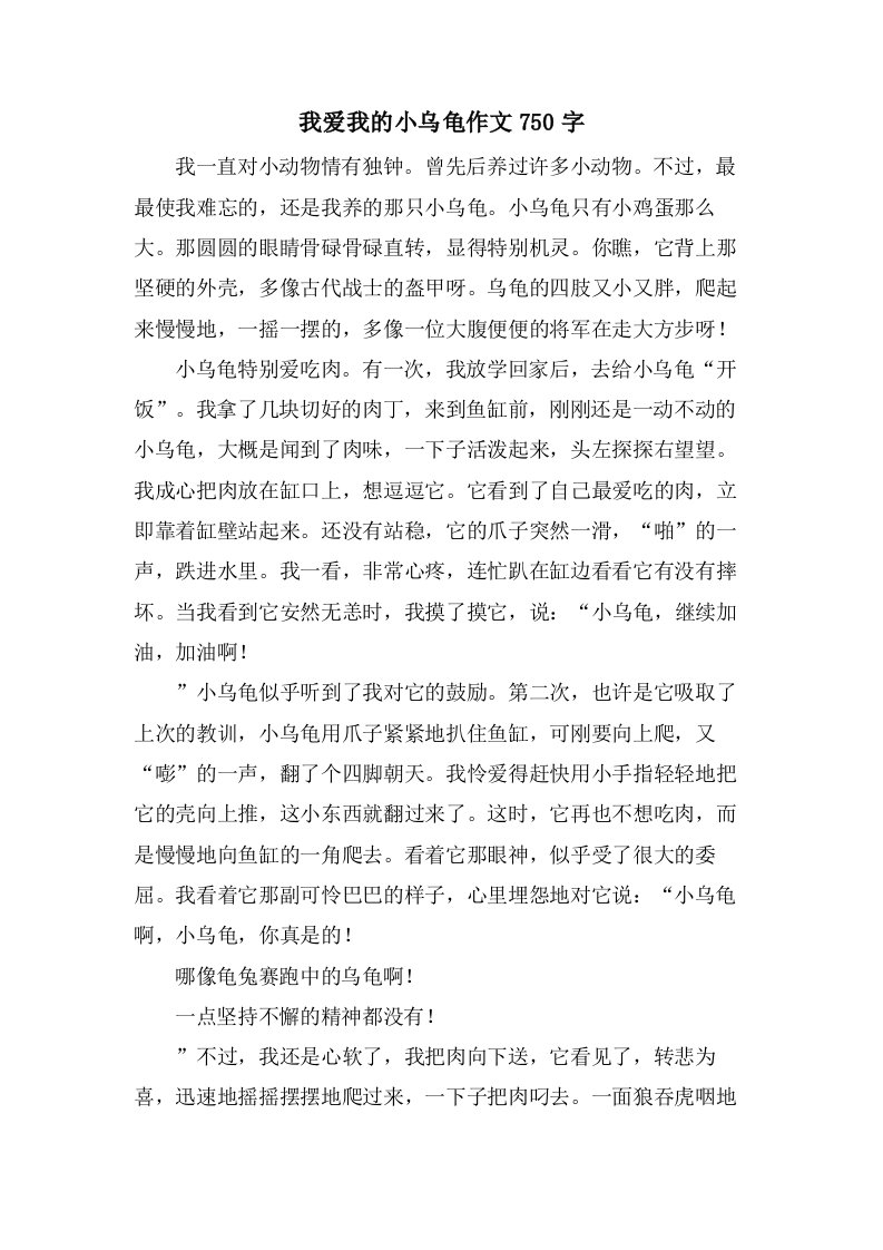 我爱我的小乌龟作文750字