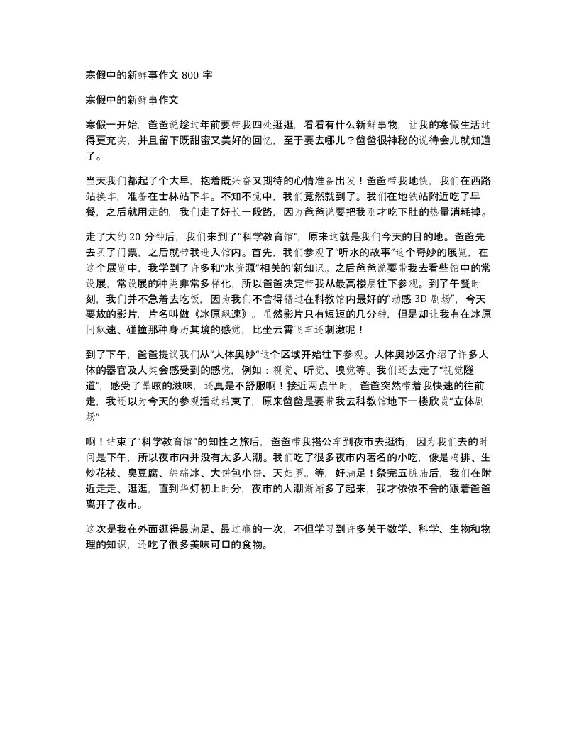 寒假中的新鲜事作文800字