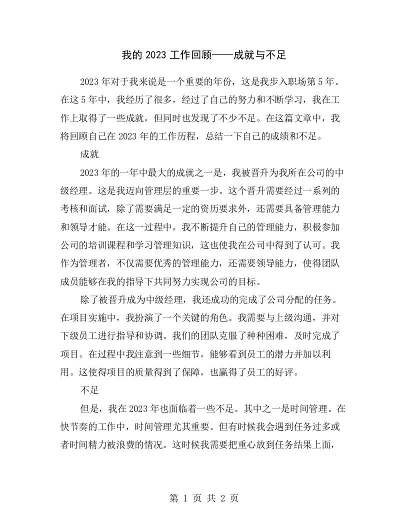 我的2023工作回顾——成就与不足