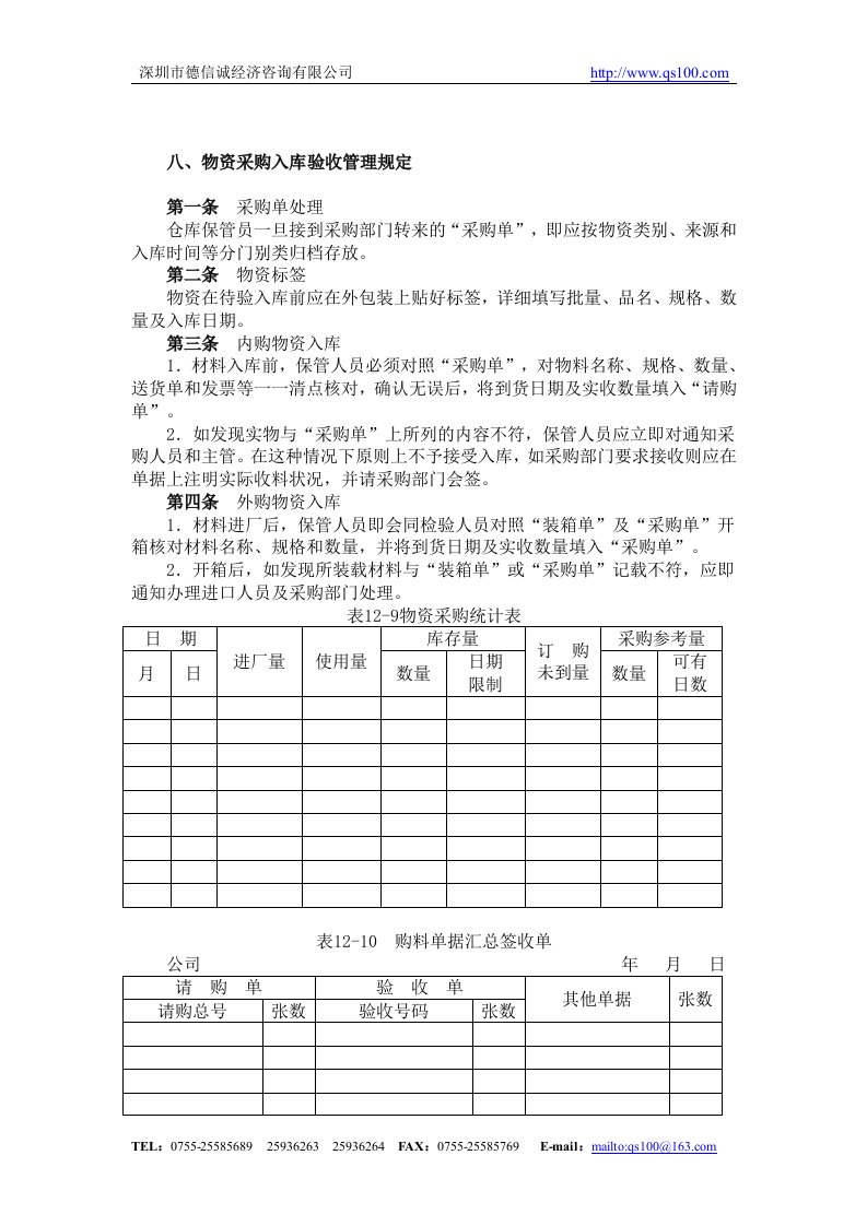 【管理精品】八、物资采购入库验收管理规定