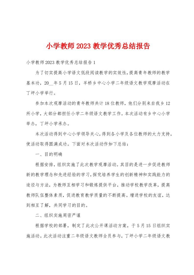 小学教师2023教学优秀总结报告