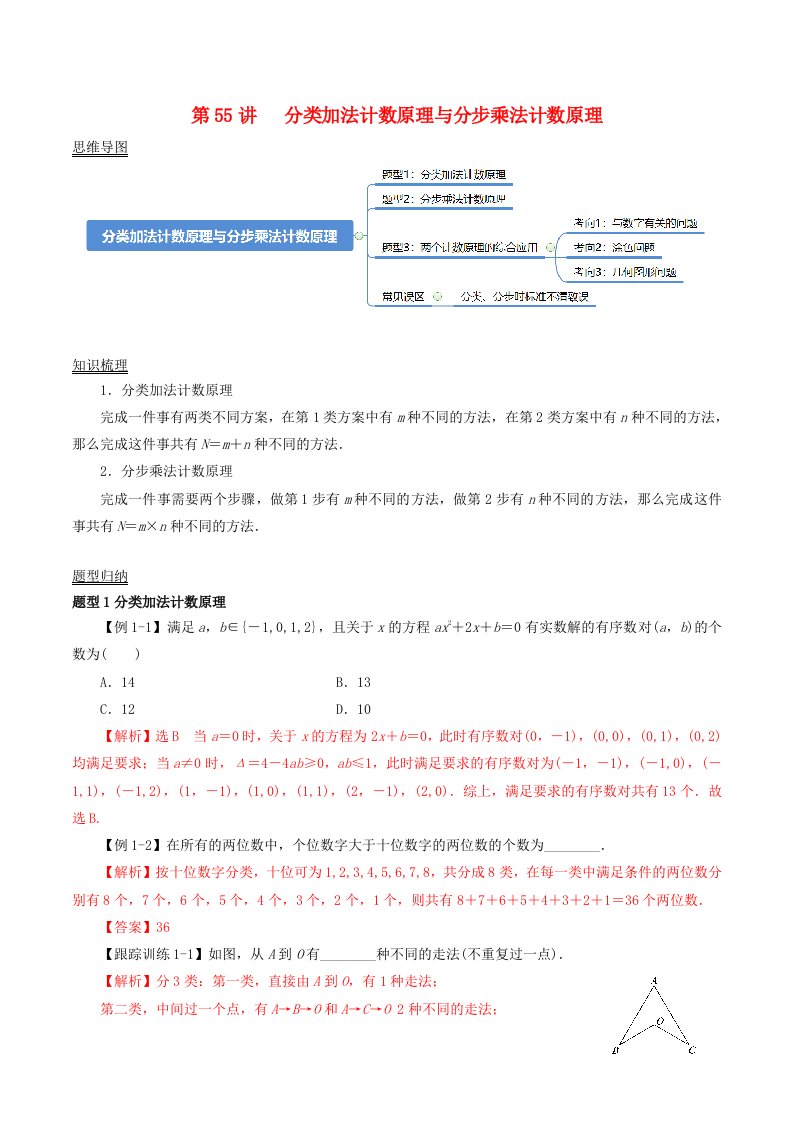 2024年新高考数学一轮复习知识梳理与题型归纳第55讲分类加法计数原理与分步乘法计数原理教师版