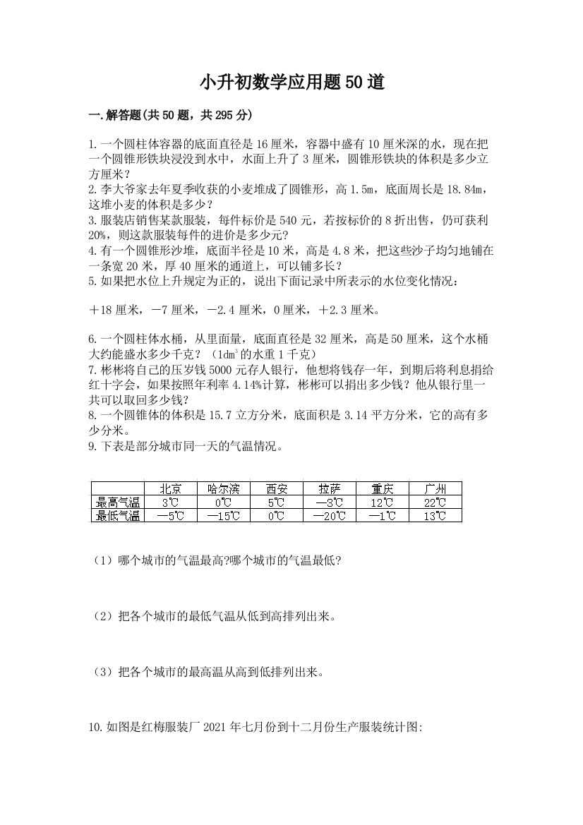 小升初数学应用题50道及参考答案(突破训练)