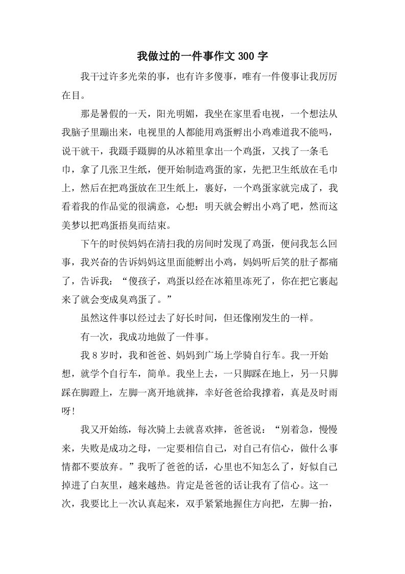 我做过的一件事作文300字