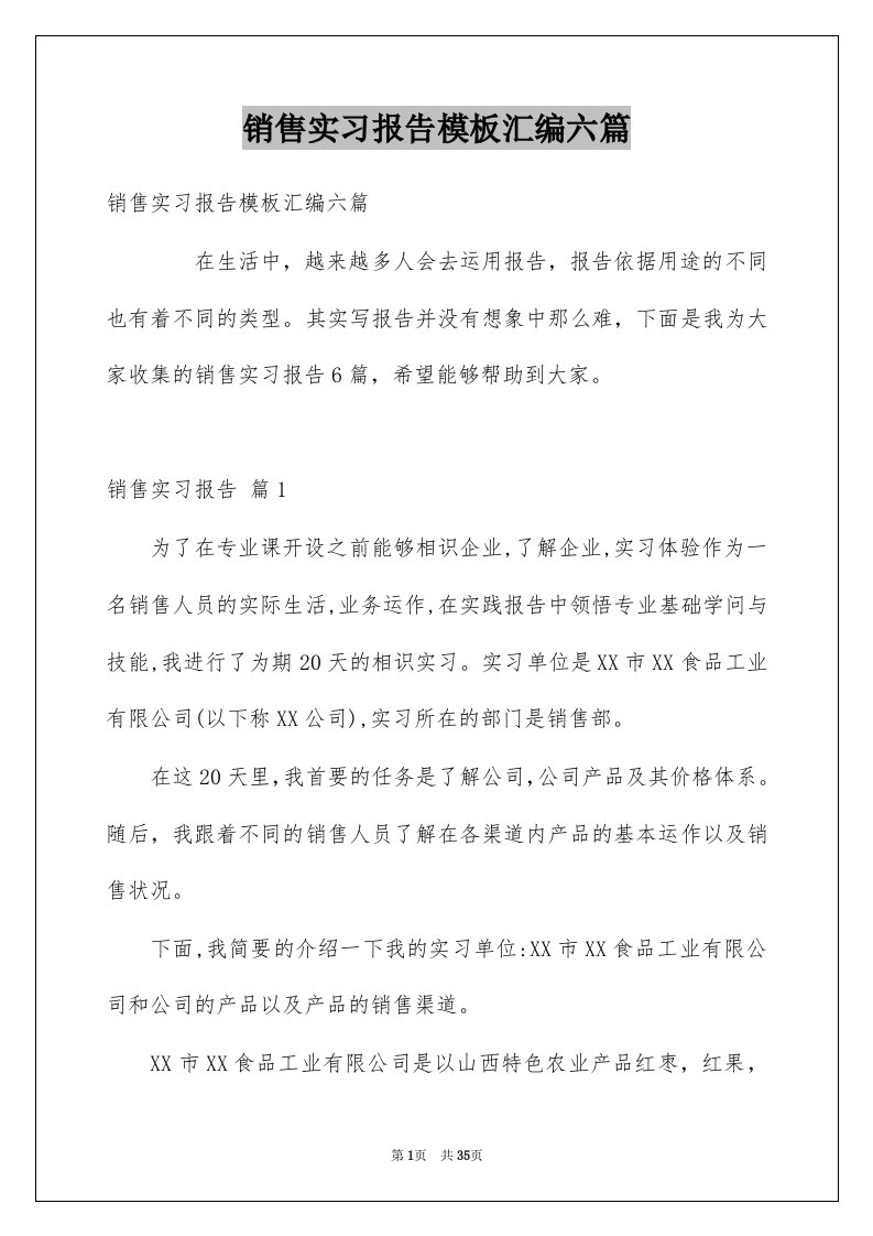 销售实习报告模板汇编六篇范本