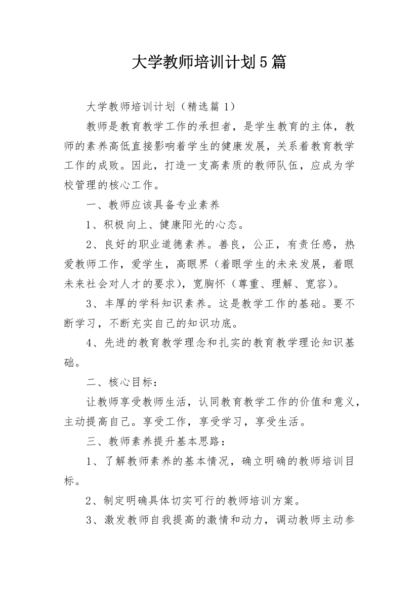 大学教师培训计划5篇