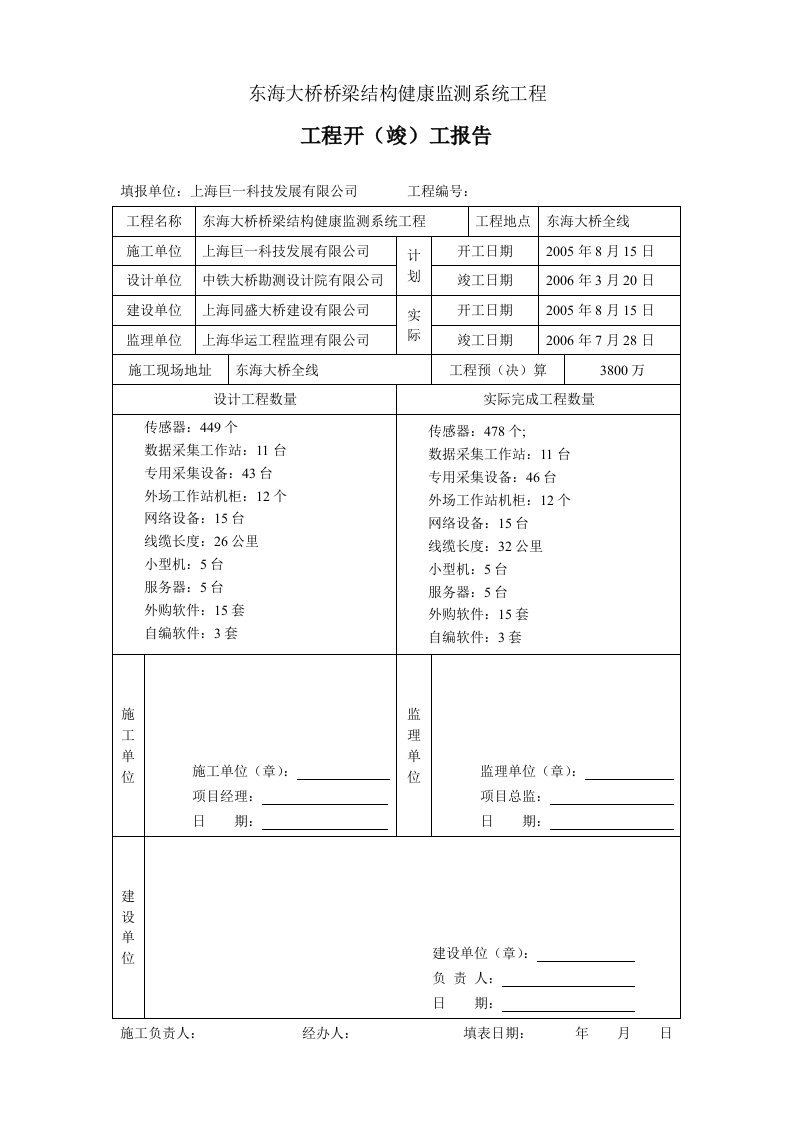 东海大桥桥梁结构健康监测系统工程竣工报告