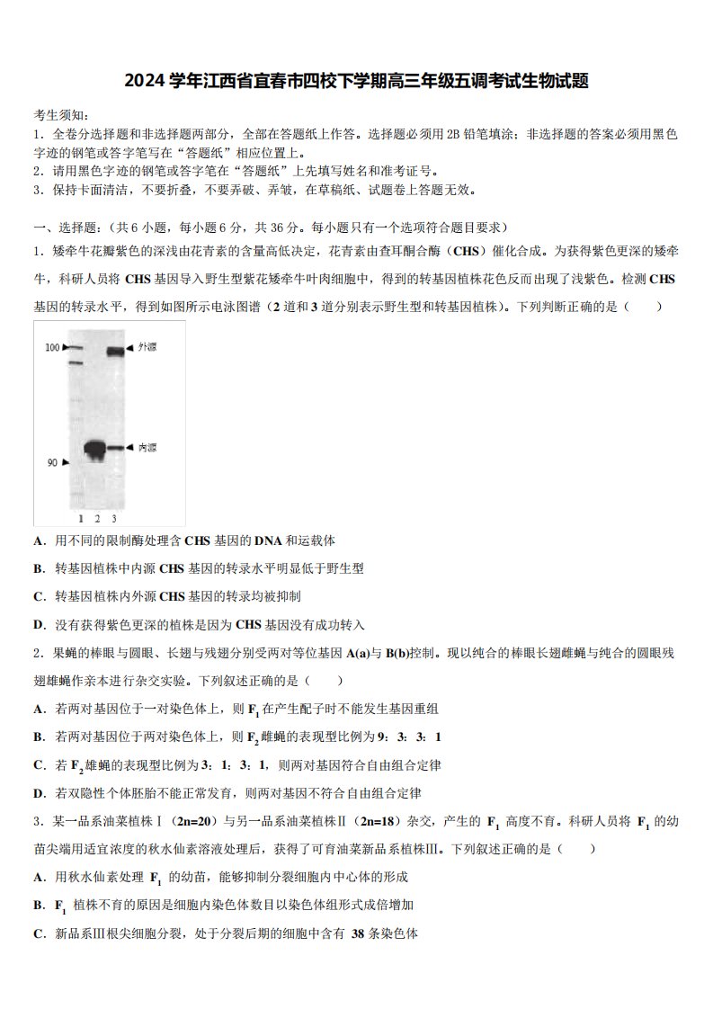 2024学年江西省宜春市四校下学期高三年级五调考试生物试题含解析6608