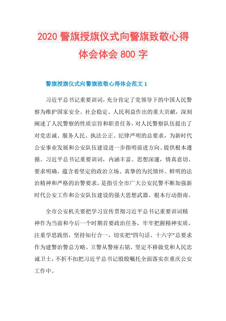 警旗授旗仪式向警旗致敬心得体会体会800字