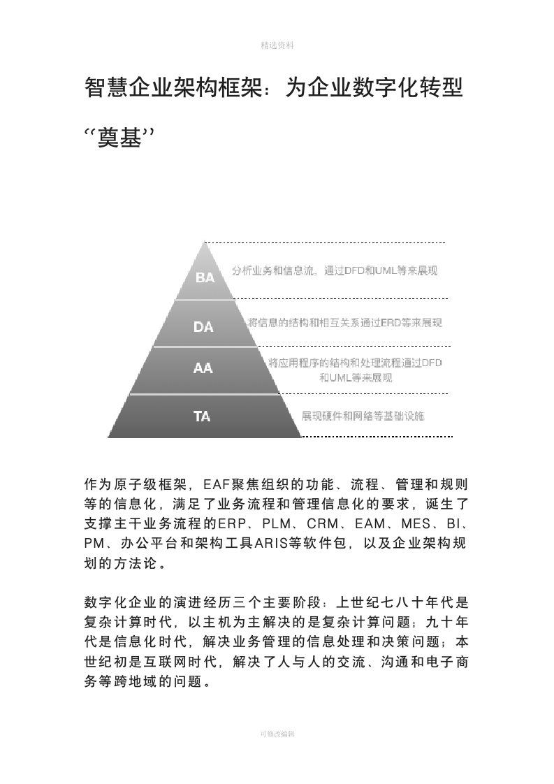 企业架构框架：为企业数字化转型