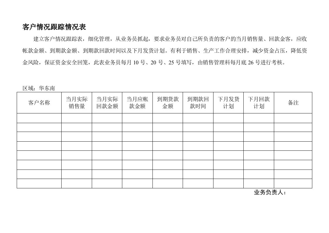 客户情况跟踪情况表