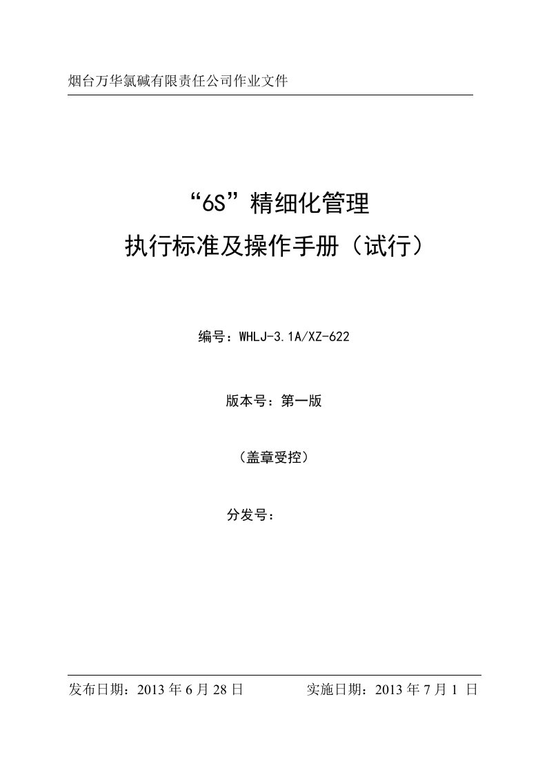 【2019年整理】万华氯碱6S精细化管理执行标准及操作手册试行