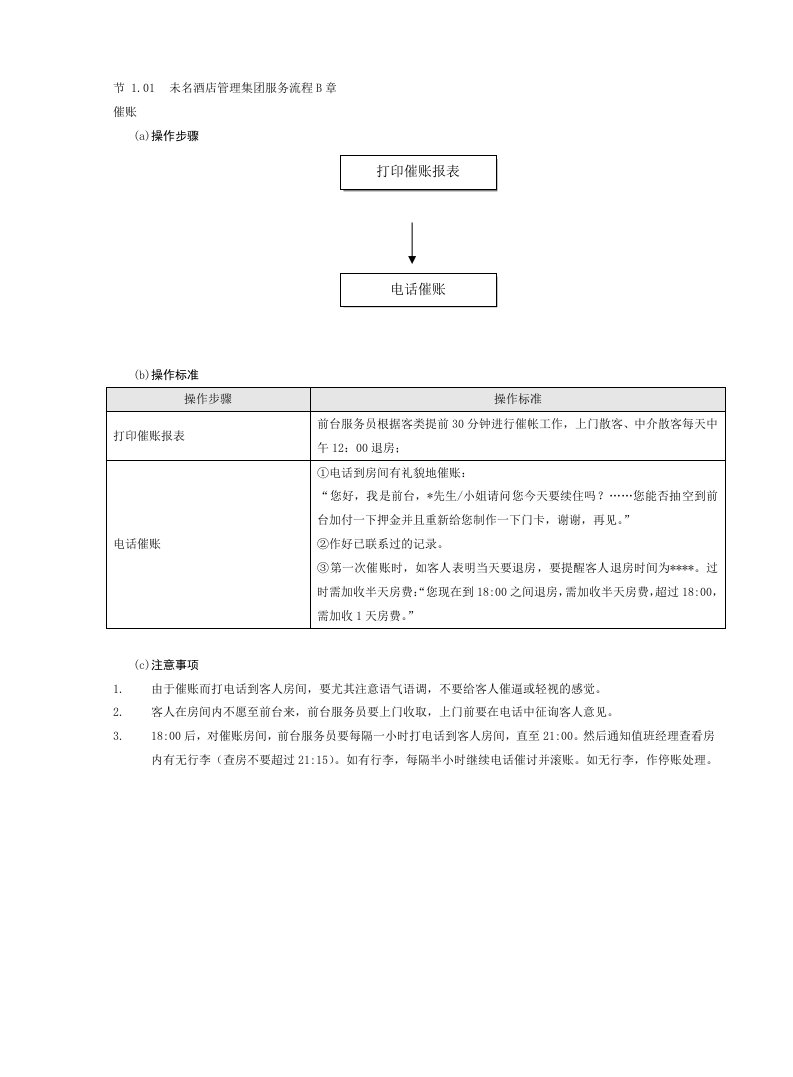 未名酒店管理集团服务流程B章