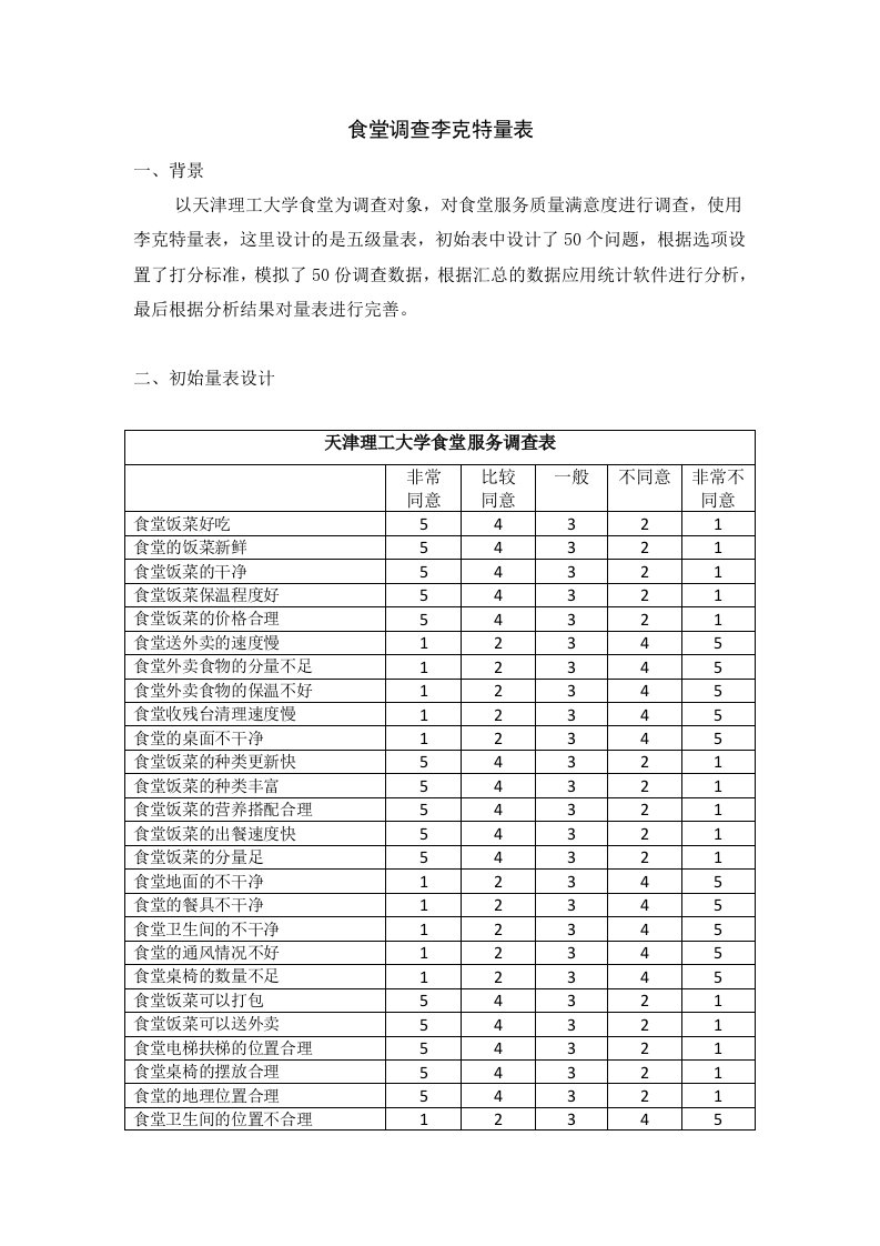 食堂满意度调查李克特量表