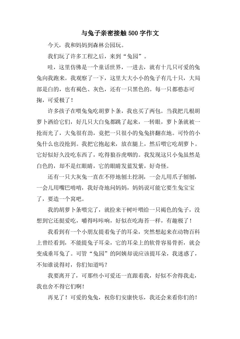 与兔子亲密接触500字作文