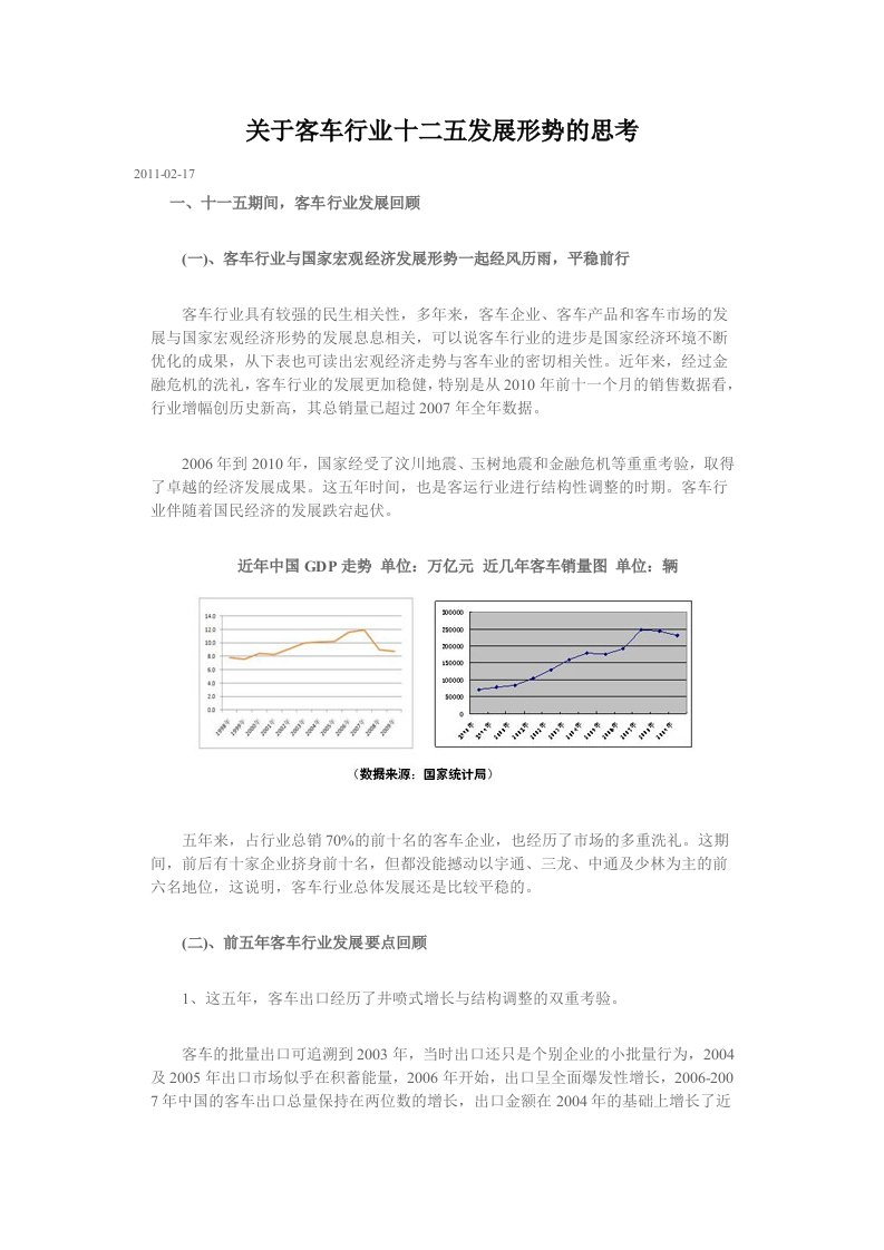 关于客车行业十二五发展形势的思考