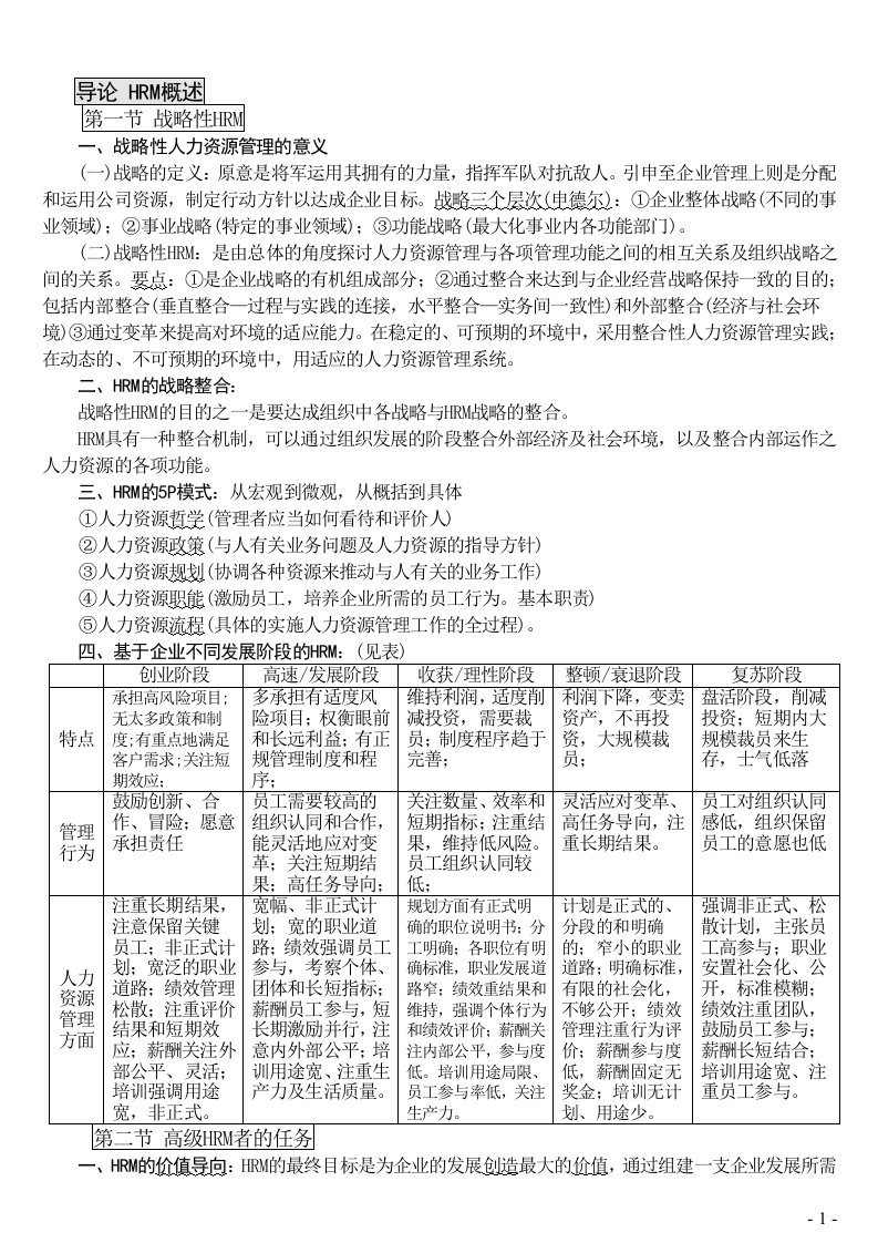 人力高师复习小册子