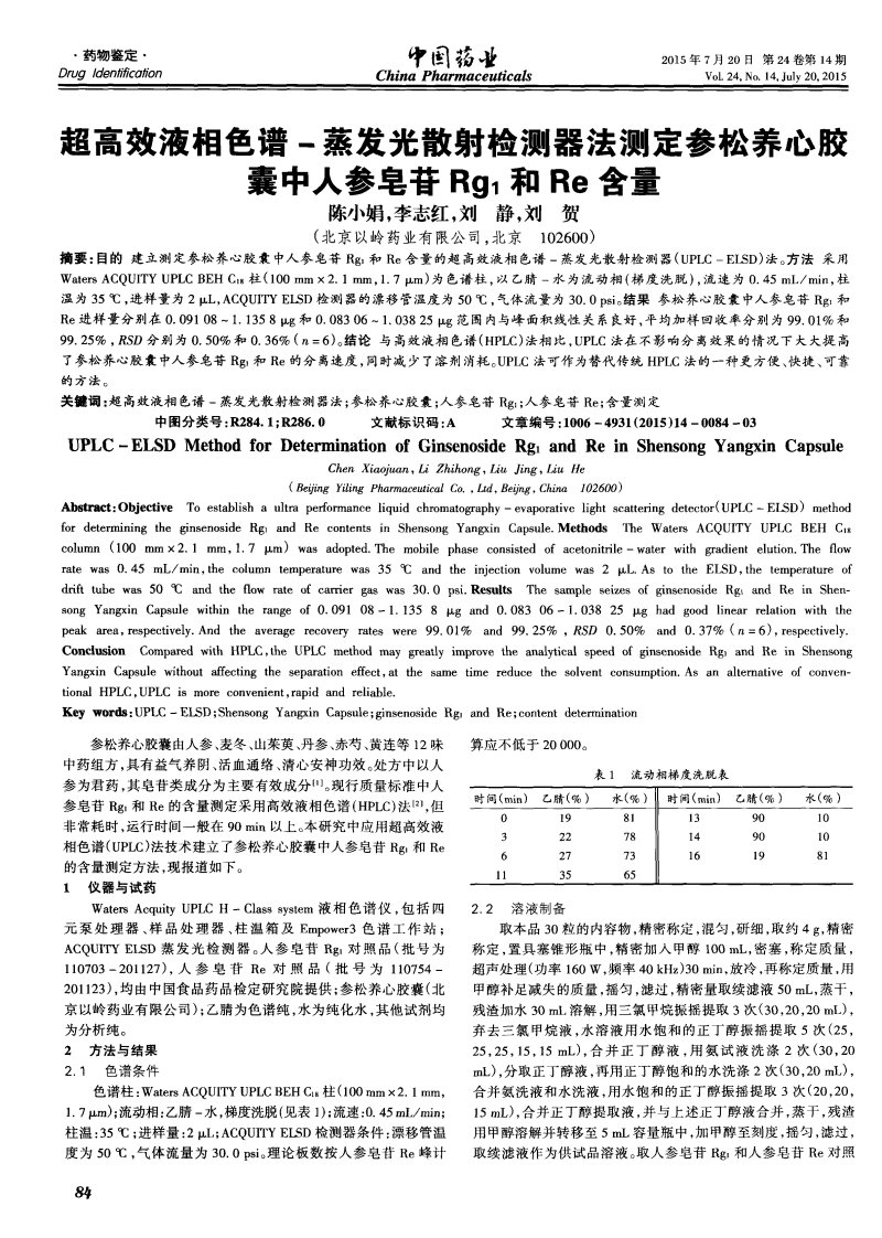 超高效液相色谱-蒸发光散射检测器法测定参松养心胶囊中人参皂苷rg