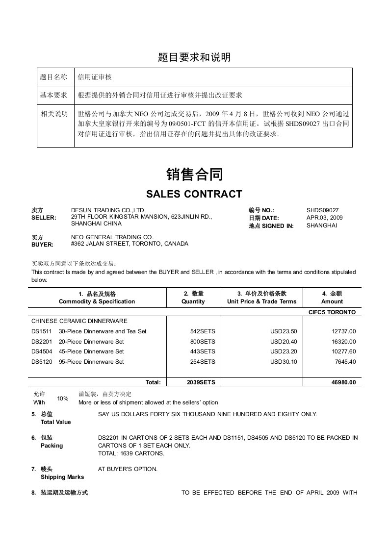 根据外销合同审核信用证