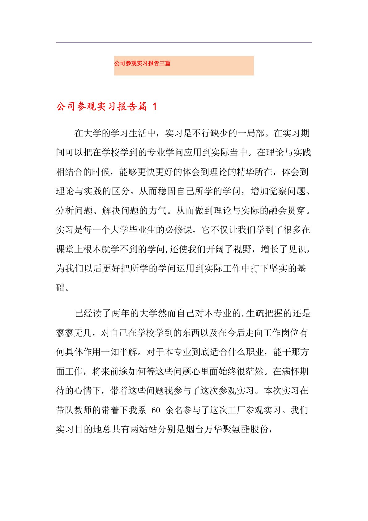 公司参观实习报告