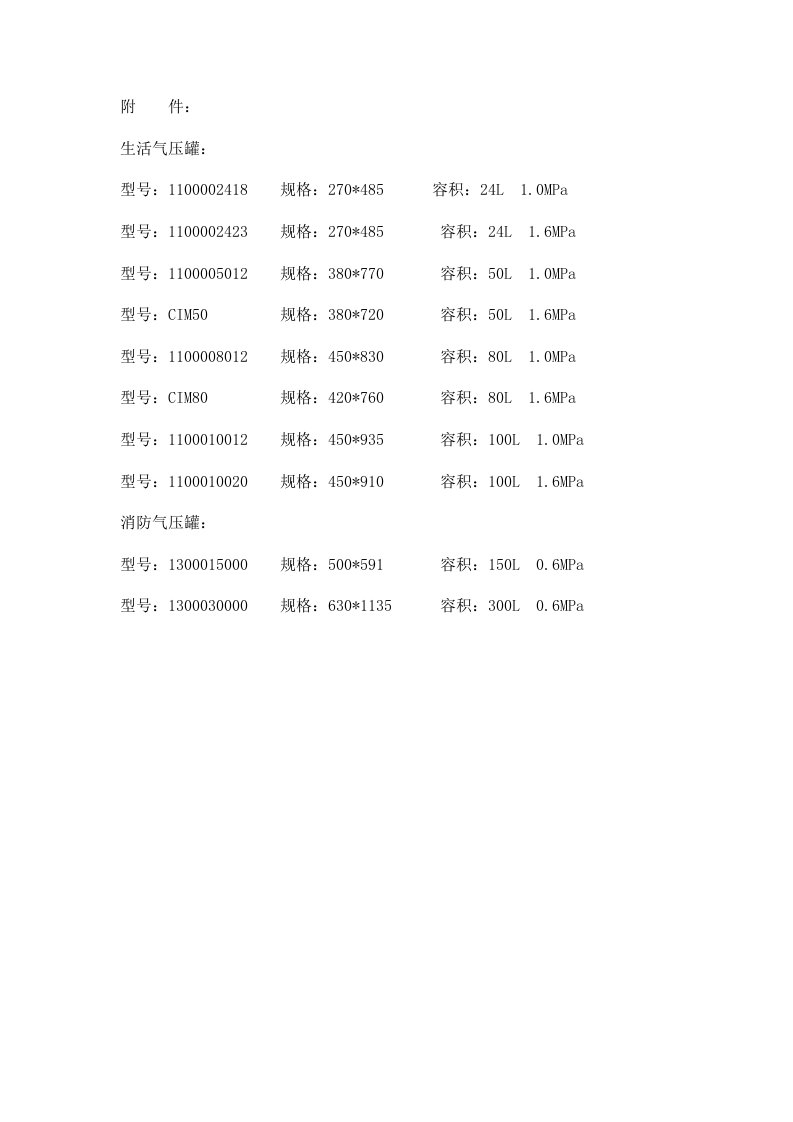 气压罐规格