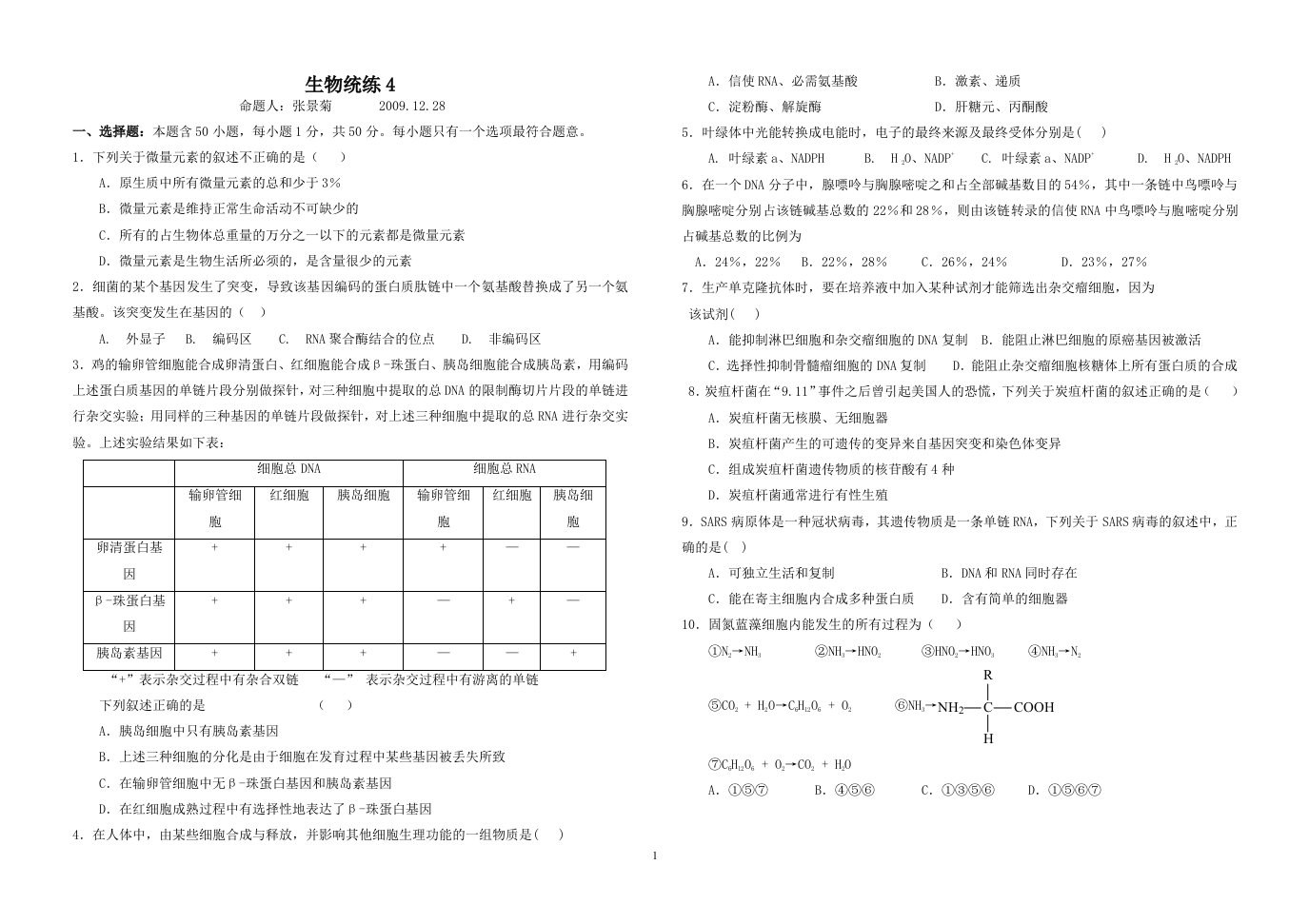 高三生物统练试题