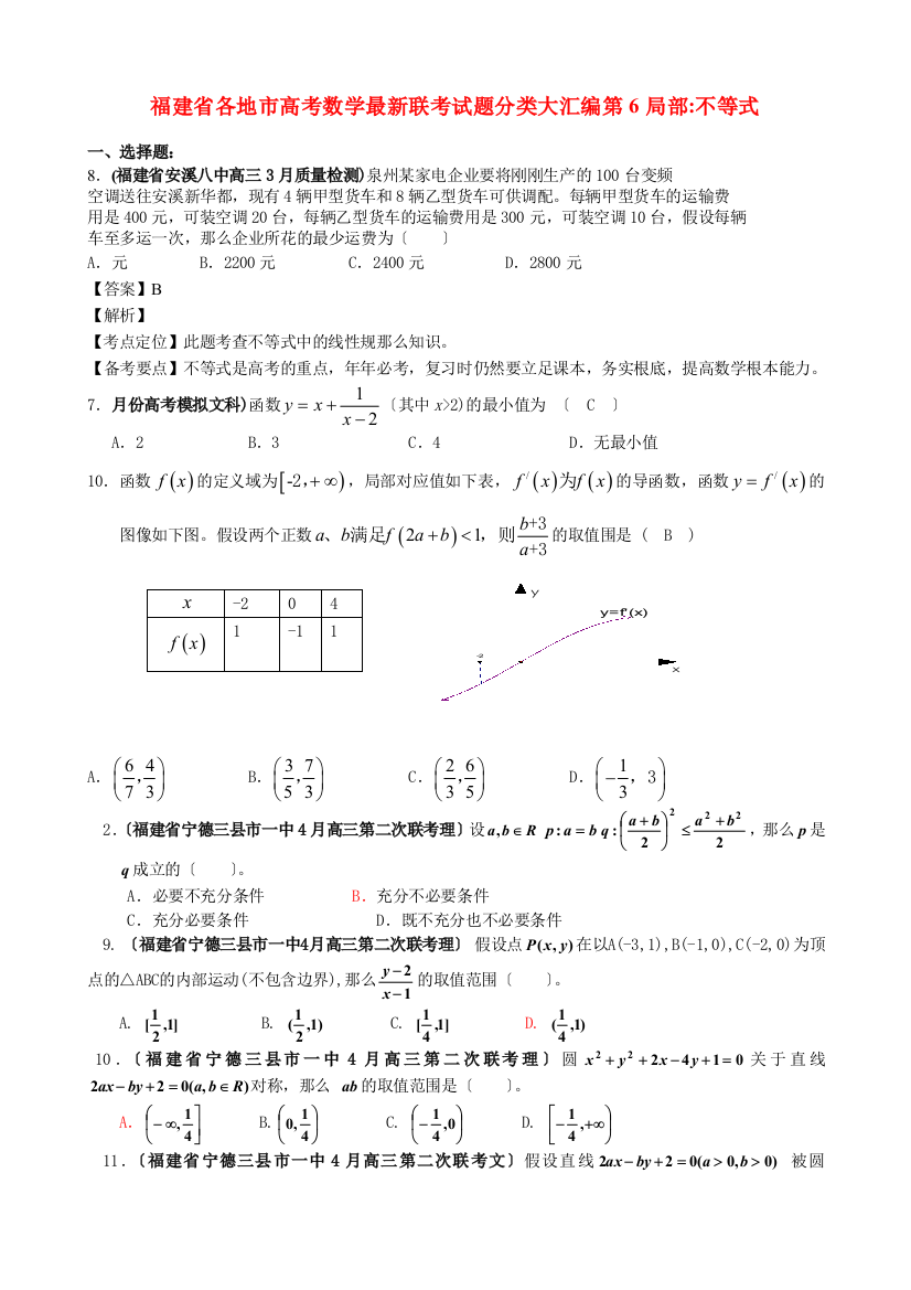 （整理版）各地市高考数学联考试题分类大汇编第6部分不等式