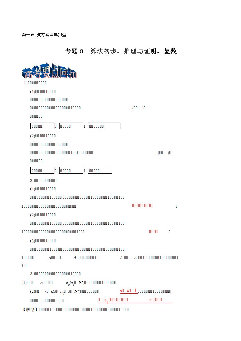 专题算法初步推理与证明复数高三数学三轮考点总动员(解析)