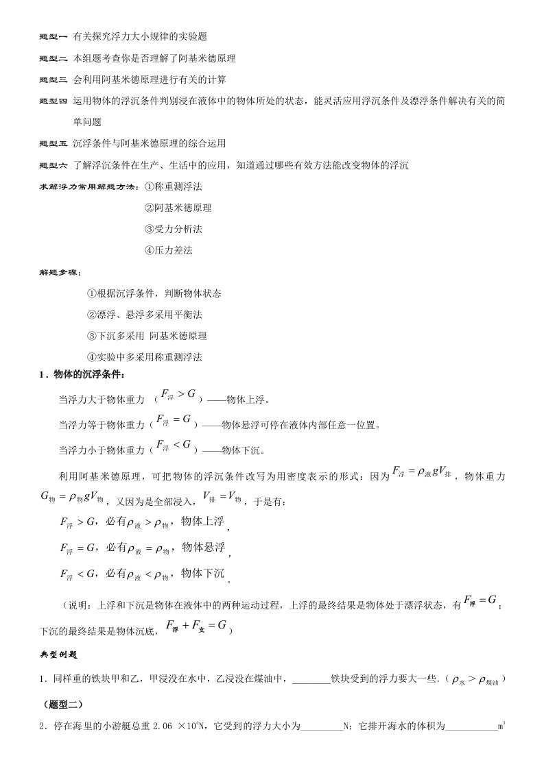 浮力题型、解题方法归纳